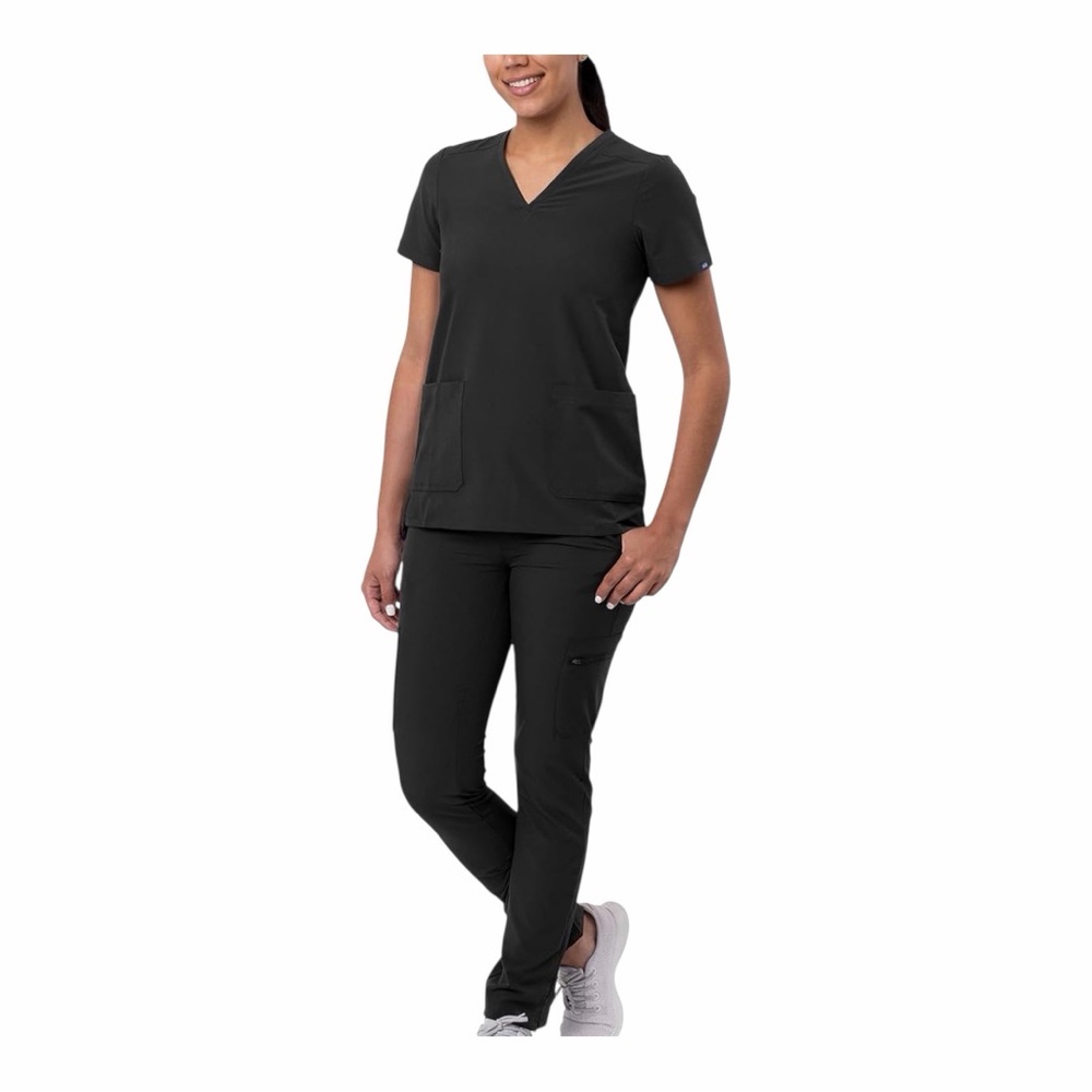 Adar Addition Women’s Slim V-Neck Scrub Set – Stretch Skinny Cargo Pants & Top.